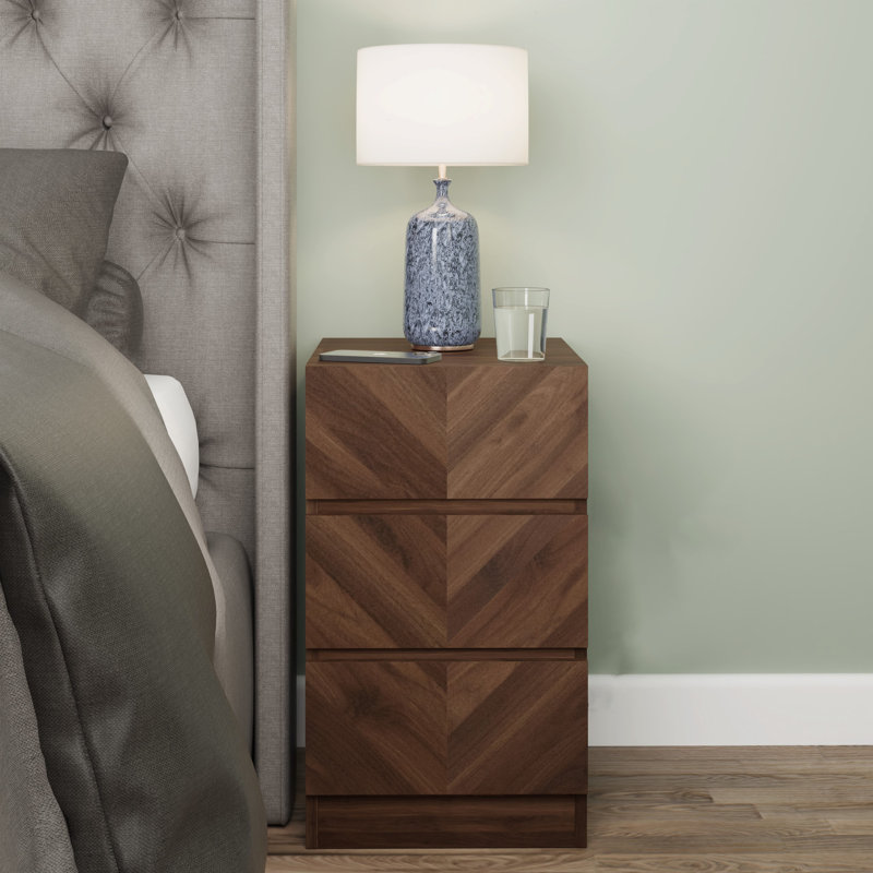 Kascha 3 Drawer Bedside Table, Walnut, Set of 2