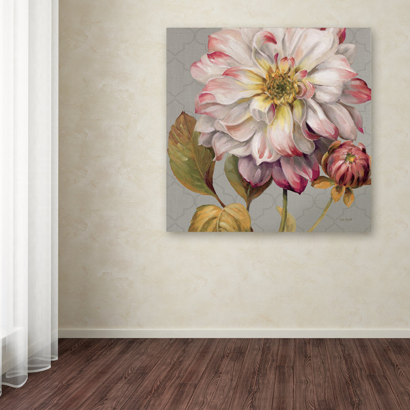 24" Square Pink and Gray Floral Canvas Art