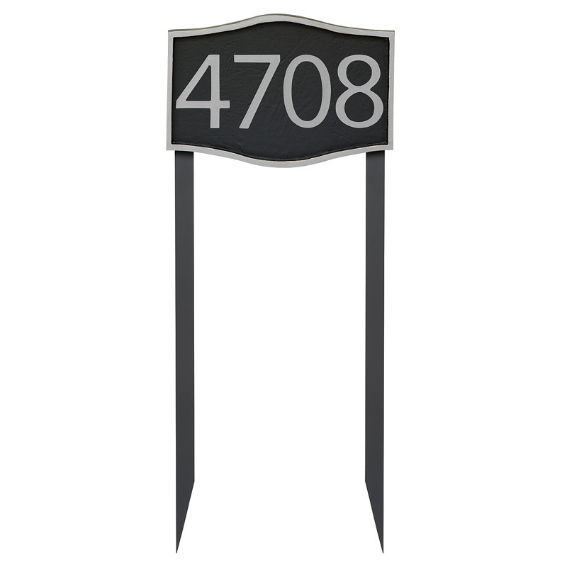 Enseigne d’adresse pour pelouse sur 1 ligne, Noir, Argent