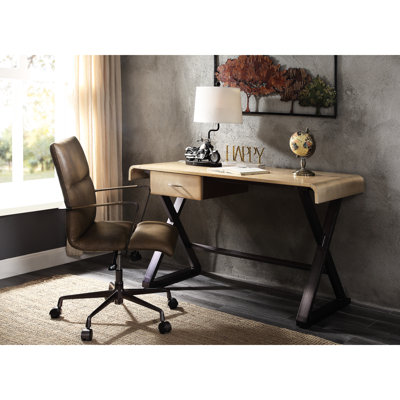 Gold Aluminum Rectangular Office Desk With Legs And Spacious Storage Compartments Stylish Leather Legged Support