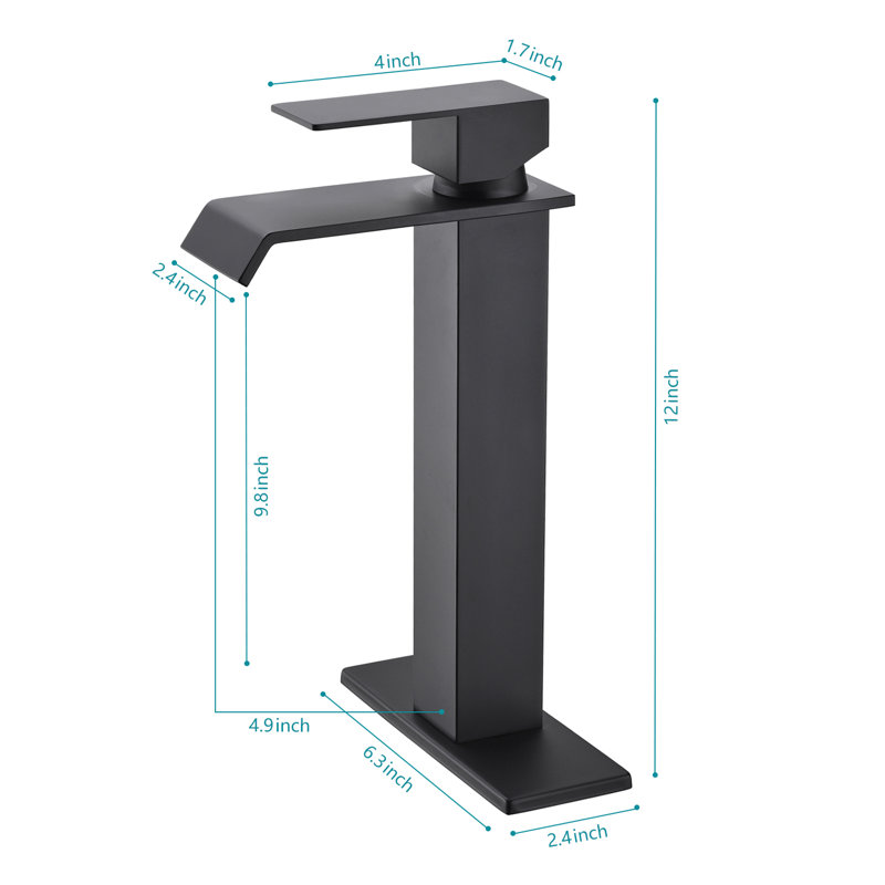 Robinet de lavabo de salle de bain à poignée simple avec bonde escamotable Waterfall, Noir mat