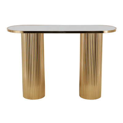 Cole And Grey Metal Oval Console Table With White Marble Tabletop And Ribbed Legs by Everly Quinn