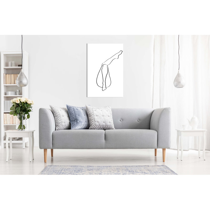 Black Line Art Woman Legs Artistic - Wrapped Canvas Painting, 31cm H x 20cm W
