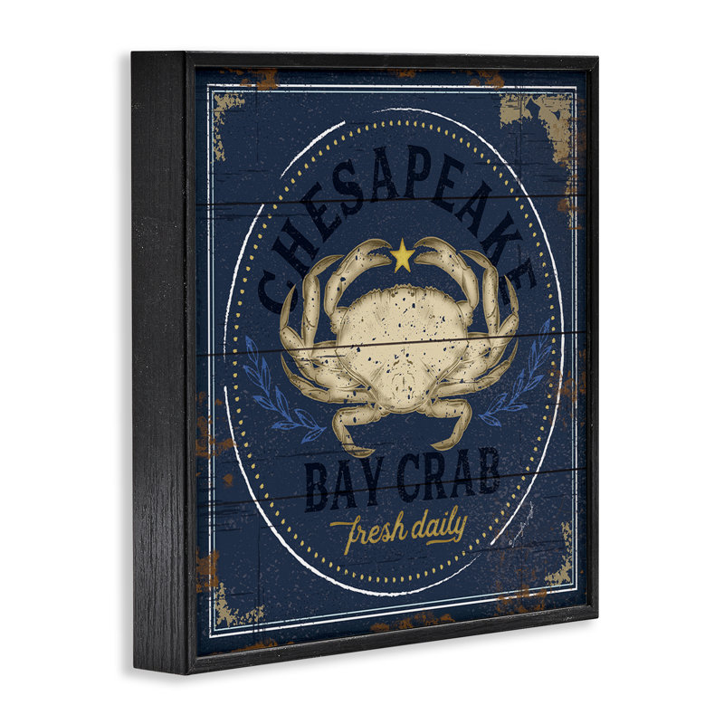 «Fresh Crab Chesapeake Bay», estampe numérique, design par Jennifer Pugh, H 17 po x l 17 po, Giclée encadrée noir minuit
