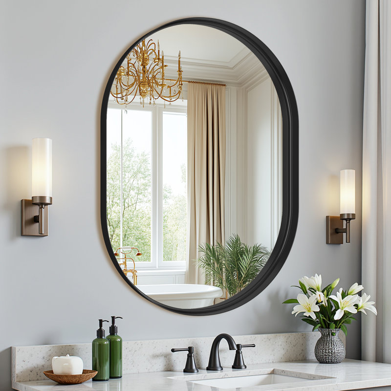 Black Oval Mirror for Bathroom Vanity 22x30 Inch, Matte Black Bathroom Mirrors for Wall Metal Frame, Black, 22"x30"