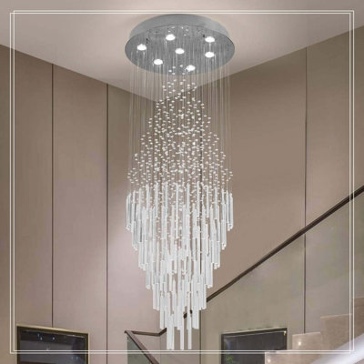 64.5 Inch Crystal Raindrop Chandelier, 7 Lights Modern Flush Mount Round Pendant Lighting, Clear Ball Ceiling Light Fixture, for Living Room, Bedroom, Dining Room, Hallway,Stairway, Entrance