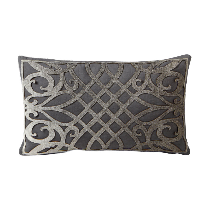  Laser Cut Cowhide Cushion 12"x20" – Rectangle Hair-On Leather Decorative Pillow for Indoor Use