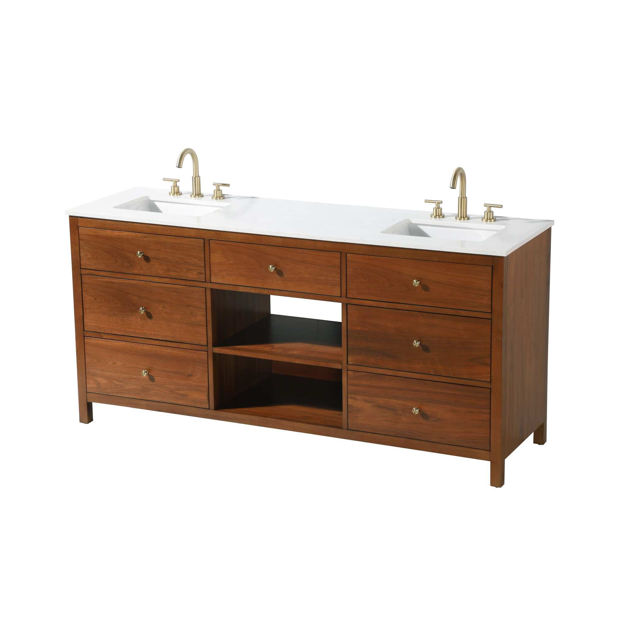 Double Bathroom Vanity, Brandy Walnut/Gold, 72"
