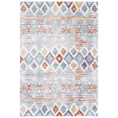 Evangelyn Geometric Blue Rust/Ivory Area Rug