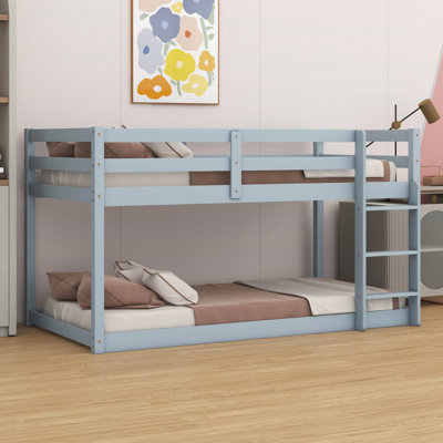 Lit superposé simple au-dessus d'un lit simple en bois d'hévéa - échelle et plateforme à lattes renforcées