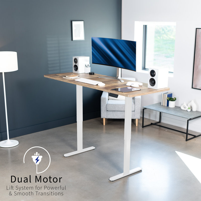 Bureau debout à deux moteurs Vivo Electric, L 70,9 po, Blanc, Bois recyclé