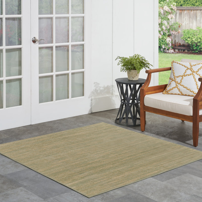 Tapis intérieur / extérieur vert / beige Aadhav, Carré 9 pi