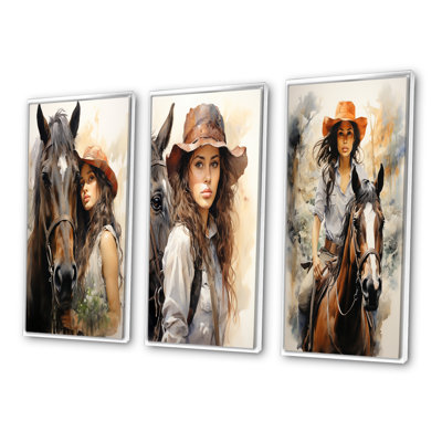 «Cowgirl And Horse Bond», 3 pièces