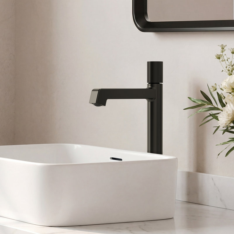 Single Hole Vessel Bathroom Faucet, Single Handle Vessel Bathroom Sink Faucet with Drain Assembly, Matte Black