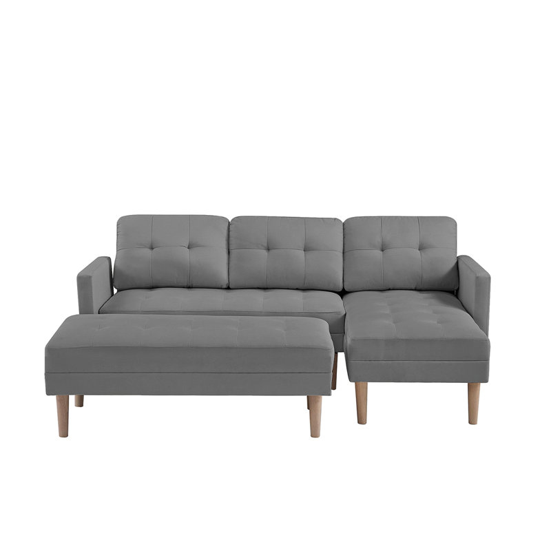 Fabric Right Facing Sectional Sofa Bed, Gray Linen