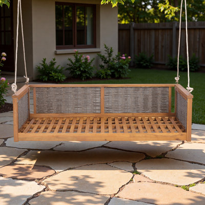 Outdoor Swing Bed With  Secure Rope System And Durable Rattan