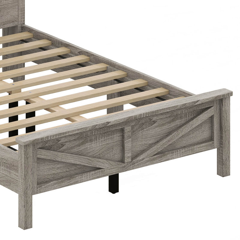Ensemble de lit de ferme 3 pièces avec tête de lit double, porte de chevet et commode Jarrid, Gris antique