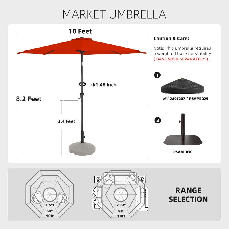 Parasol de marché Market, Rouge, H 100 po x l 120 po x P 120 po