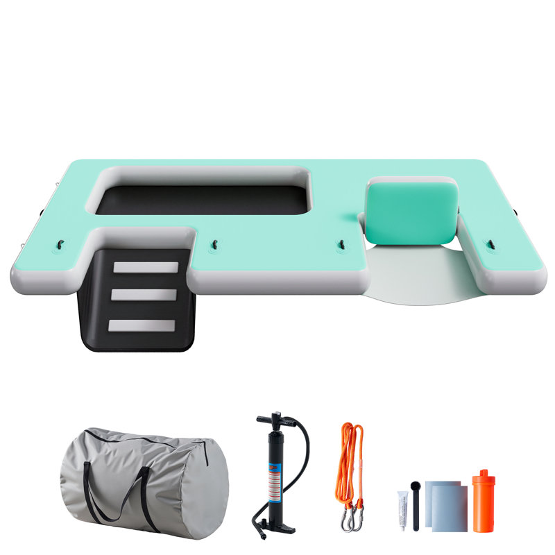 Plateforme de quai flottante gonflable avec siège, rampe et hamac, L 12 pi x l 6 pi, surface antidérapante, L 12 po x P 6 po