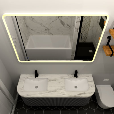 Framed Dimmable Anti-Fog LED Wall Bathroom Vanity Mirror Lighted Mirror