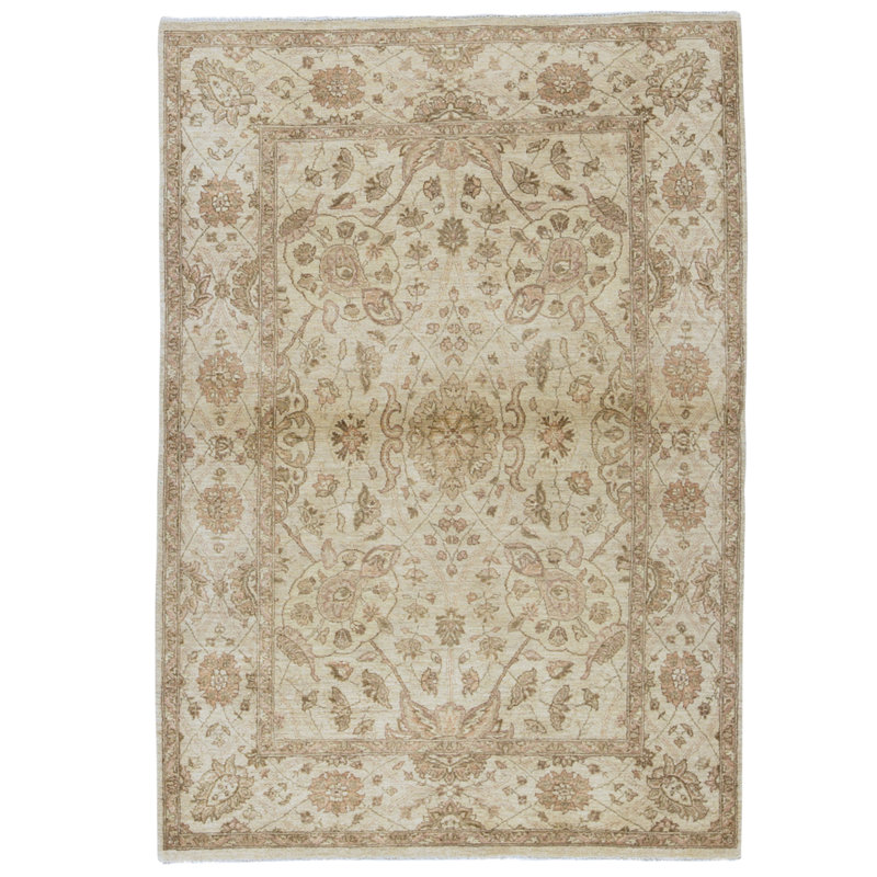 Hand Knotted Wool Area Rug in Cream
