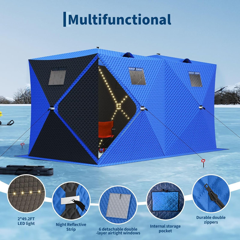 Tente d'abri de pêche sur glace Pop Up, 8 Person, Blue