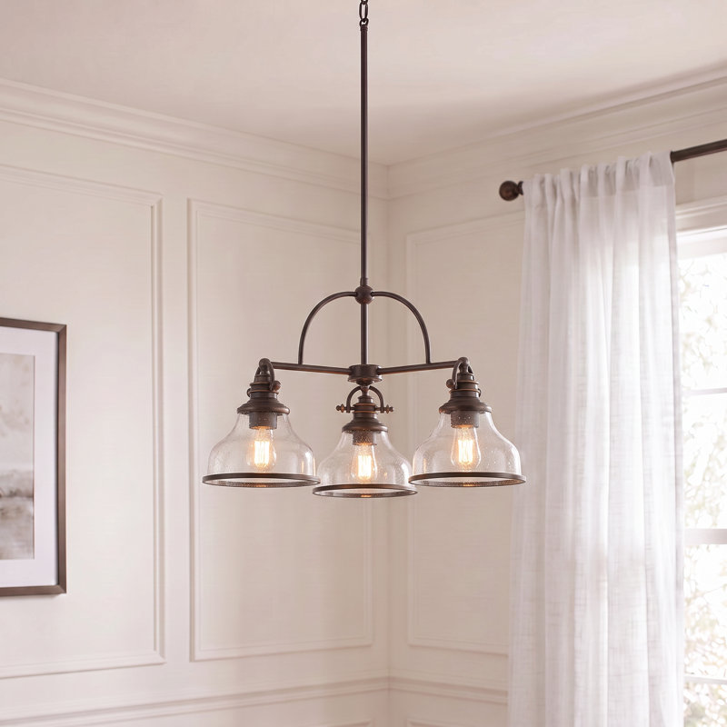 Grant 3-Light Palladian Bronze Chandelier, Palladian Bronze, Clear Seeded