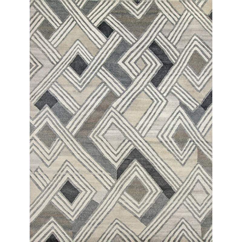 Hand Knotted Abstract Area Rug in Nickel/Gray, Rectangle 10' x 14'