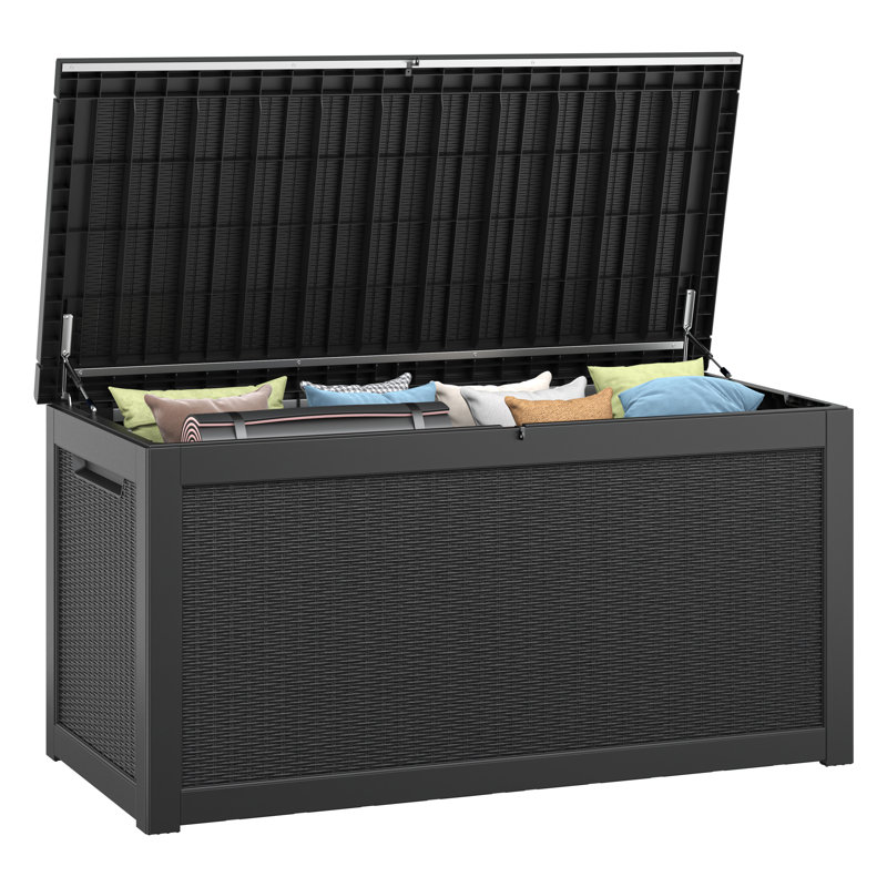Water Resistant Resin Lockable Deck Box, Black, 24.4" H x 47.8" W x 21.3" D