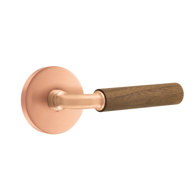 Emtek Select Passage Leverset w/ Disk Rosette & R-Bar Stem, Dark Walnut Handle, Left, Satin Rose Gold