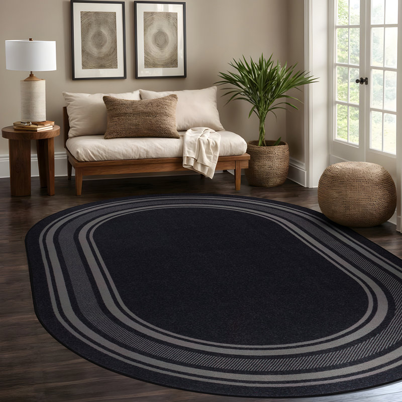 Raceland Black Non-Slip Area Rug, Oval 5' x 7'