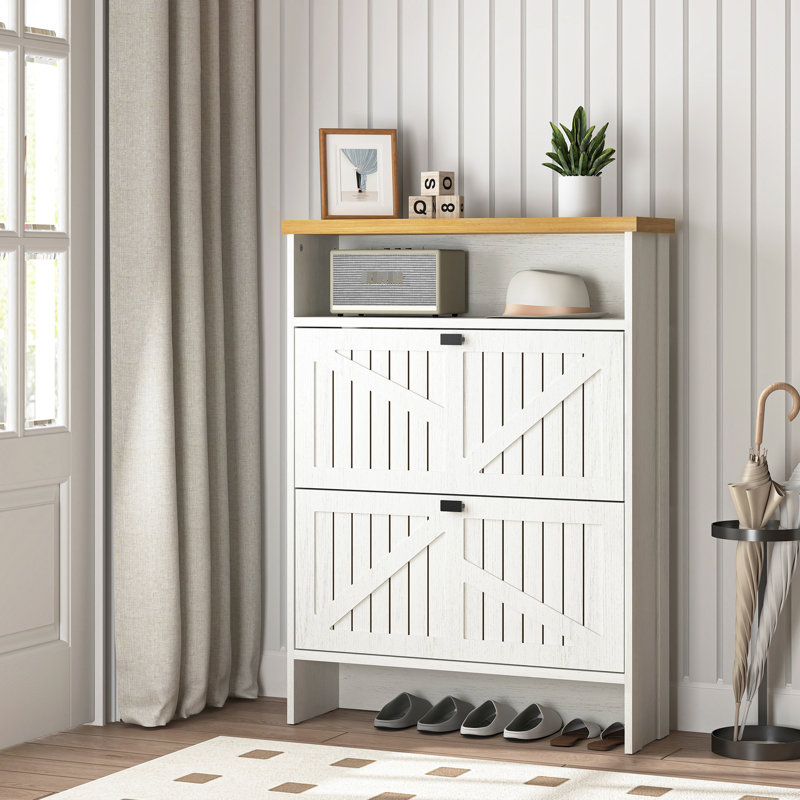 Armoire à chaussures blanche multi-fonctionnelle à quatre couches, 31,5 * 9,5 * 42,3 pouces, présentoir supérieur et espace temporaire, fabrication