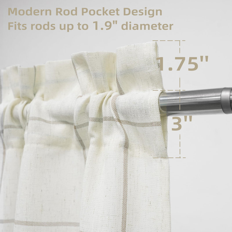 Windowpane Plaid Kitchen Curtains Kitchen Tier Linen Short Curtains Cafe Curtains, 26" W x 24" L, Tapue Plaid/Light Linen