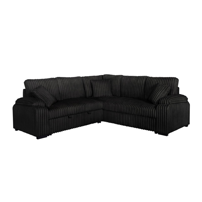 The Haven Reversible Sleeper Sectional In Black Corduroy, Black Corduroy