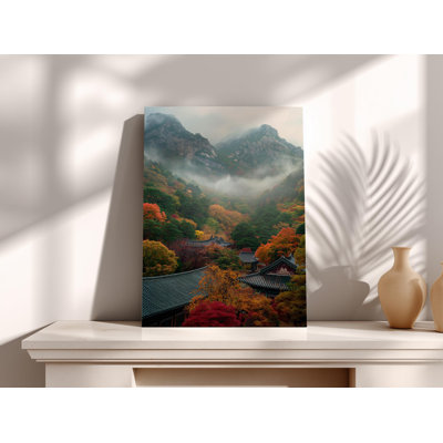 Impression sur toile, art en automne, paysage de montagne brumeux, vallée asiatique brumeuse, décor zen pour la sérénité du salon