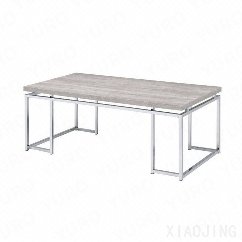 Table basse rectangulaire avec base en métal, chêne naturel et chrome, 18" H x 47" L x 24" W