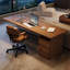Bureau de direction rectangulaire à 3 tiroirs en bois massif brun noisette avec bureau-118614572