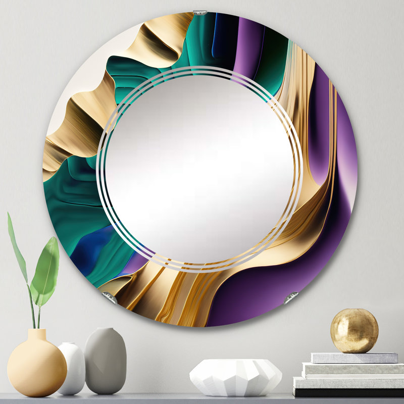 Miroir mural abstrait abstrait, violet et vert, 24 po x 24 po