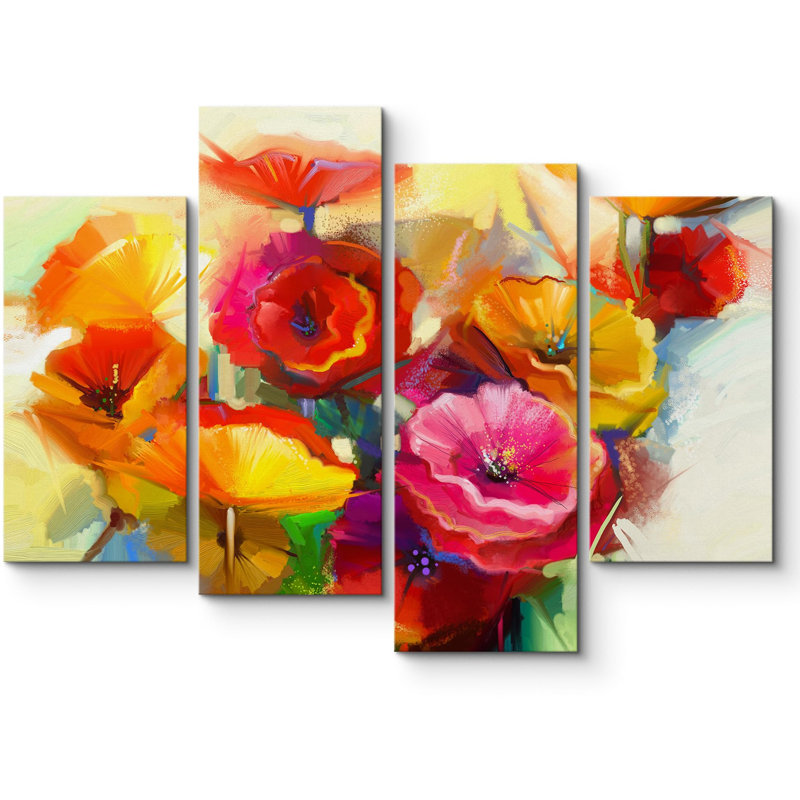 Bouquet de fleurs rose, orange, jaune, jaune et rouge, plante florale, 4 pièces