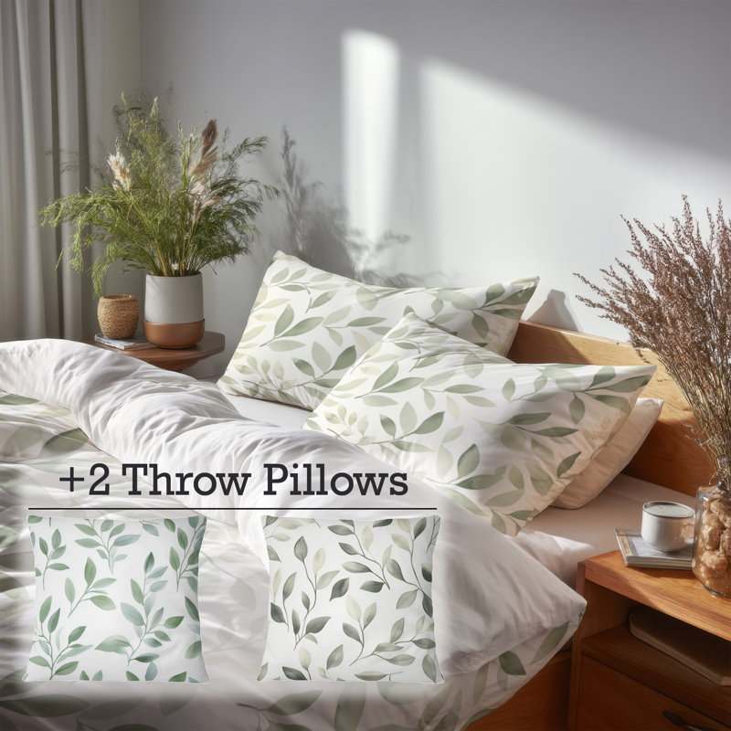 Ensemble de literie moderne 5 pièces - Ensemble de housse de couette et coussin décoratif Sage Drift