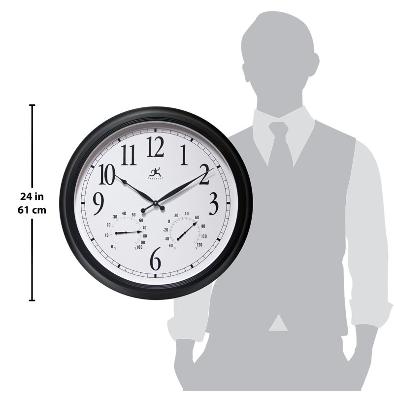 Mervela Outdoor Round Plastic Wall Clock 24 Inches - Black