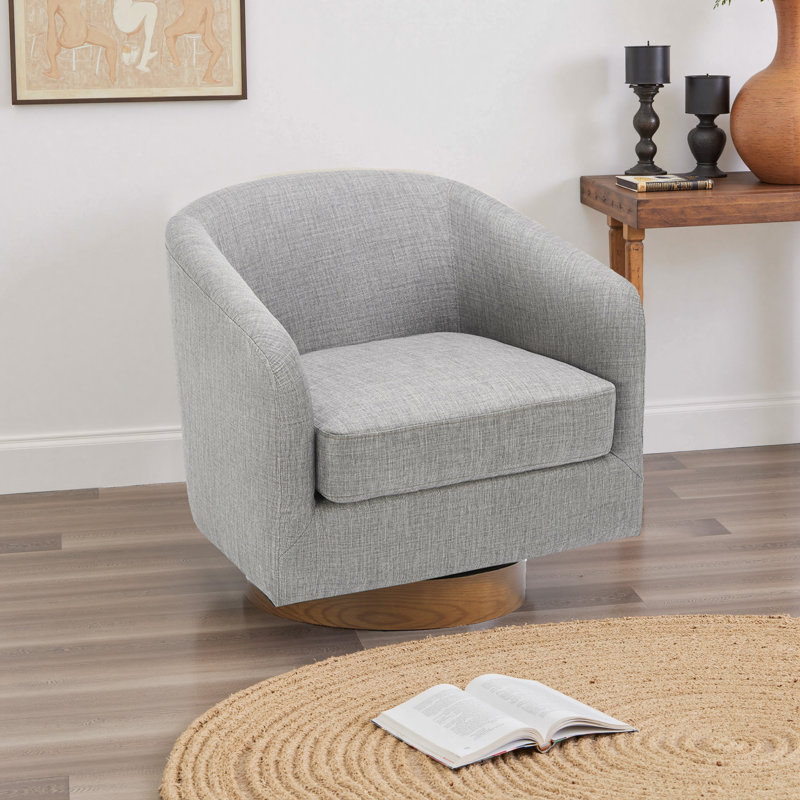 72Cm Wide Swivel Barrel Chair, Light Grey Linen Blend
