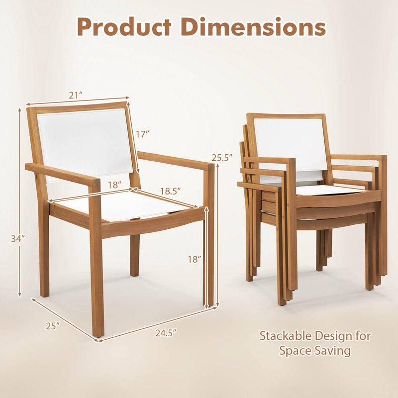 Chaise de salle à manger empilable avec tissu résistant à l'usure et dossier respirant, 4