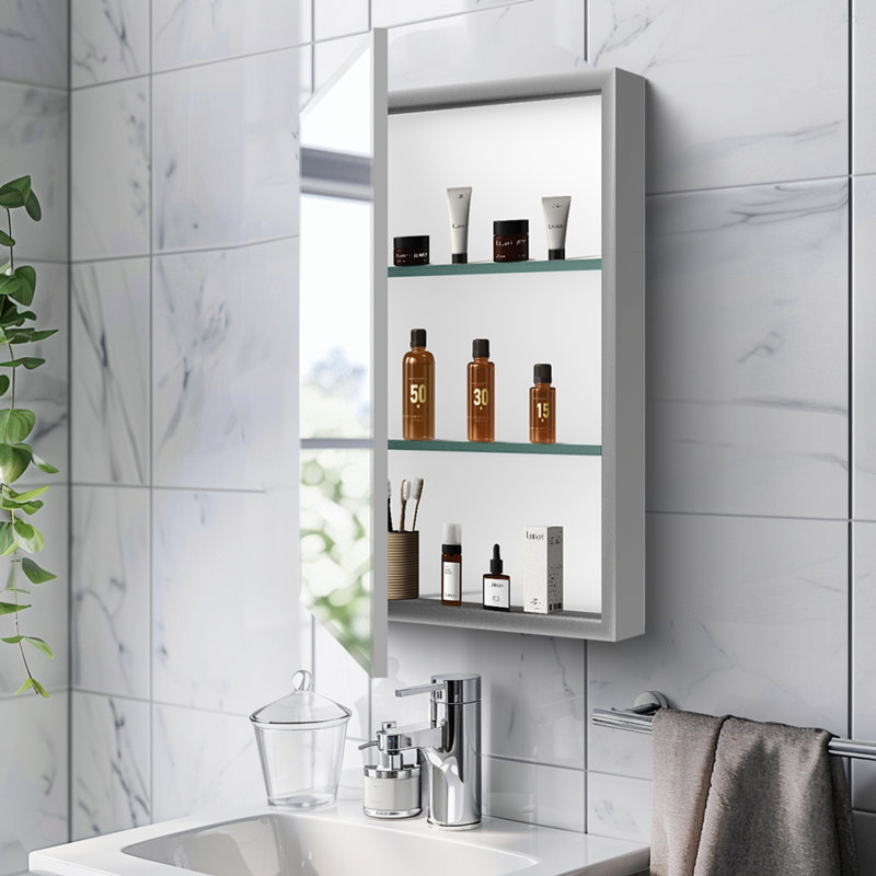Armoire à pharmacie 15 po x 26 po avec miroir réglable et fixation murale en aluminium pour salle de bain
