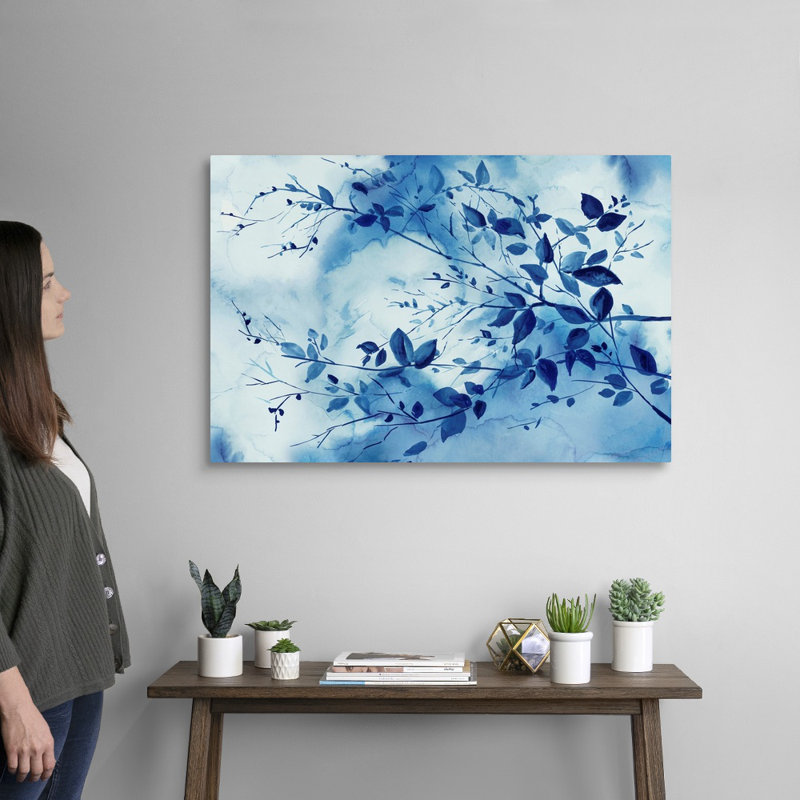 Indigo Branches, art mural sur toile, Toile tendue, H 24 po x l 36 po