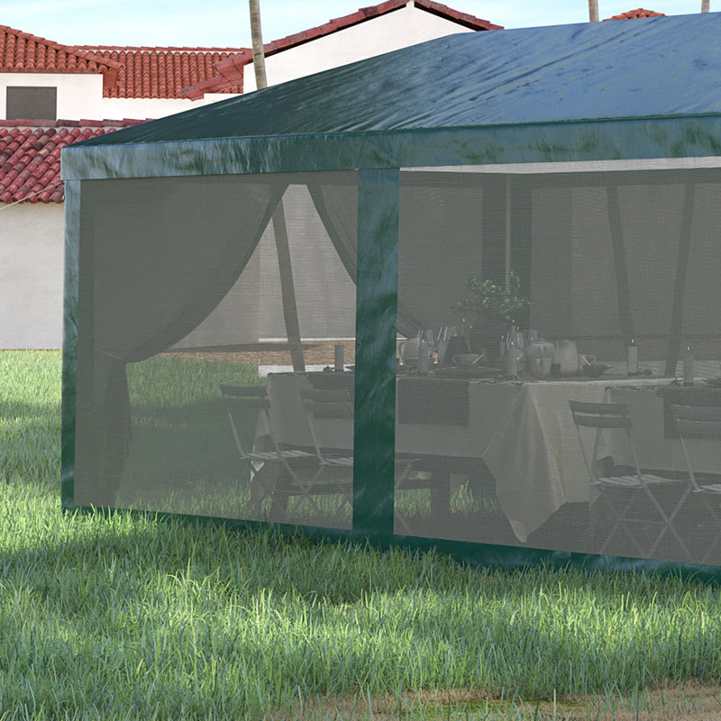 Outsunny 10' X 28' Party Tent Canopy, Outdoor Event Shelter Gazebo With 8 Removable Mesh Sidewalls, Zipper Doors, Steel Frame