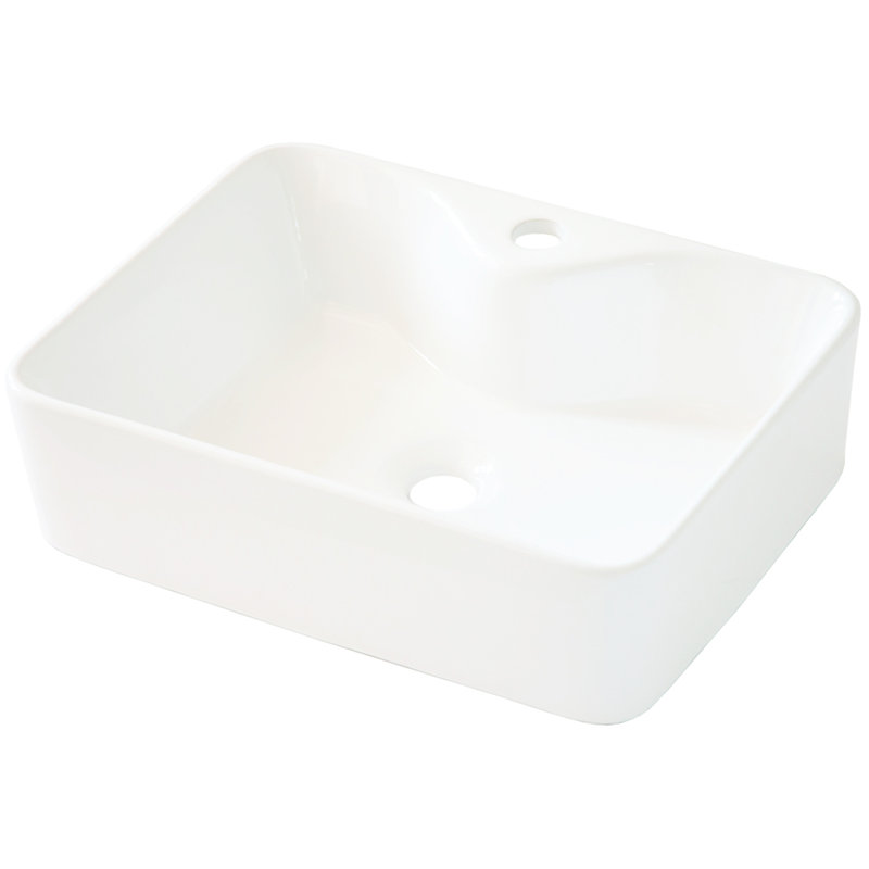 Modern Ceramic Vessel Bathroom Sink - 19"X15", White, Rectangular, Stain , Above Countertop Mount 19X15" White Stain-,