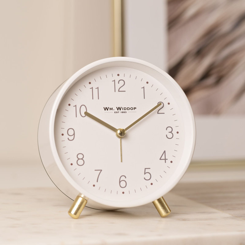 Analogue Metal Quartz Movement / Crystal Alarm Tabletop Clock, White
