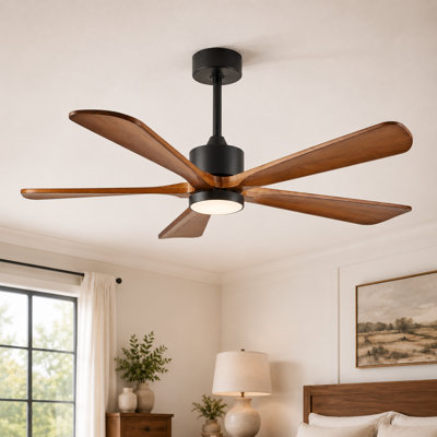 5-Blade Indoor Wood Ceiling Fan with Integrated LED Light, Remote Control, and Reversible Airflow