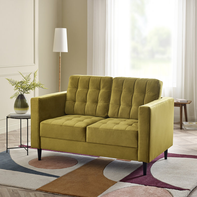 Jodi Velvet Sofa - Upholstered Modern Retro Fabric Stylish & Contemporary, 2 Seater, Mustard